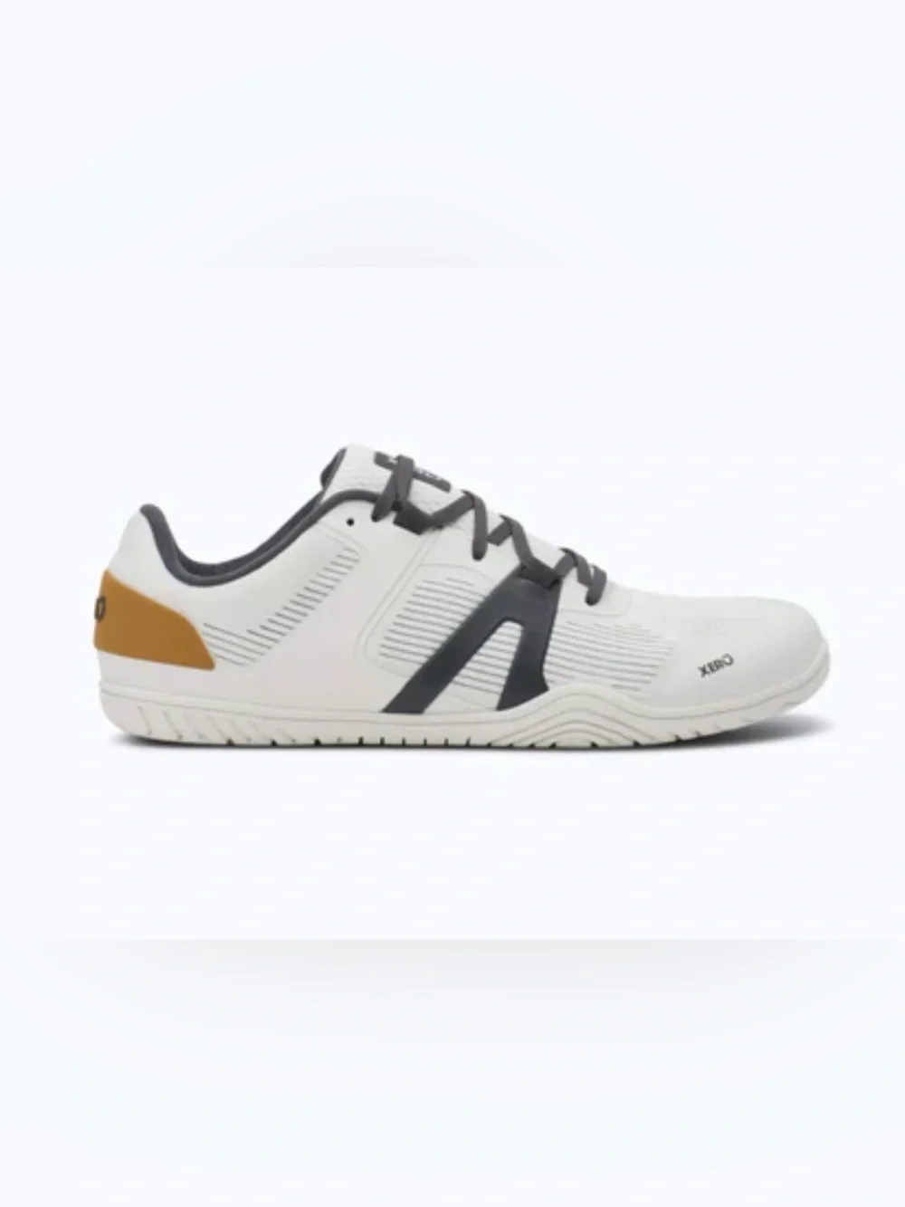 Xero Women's White Athletic Shoe with Charcoal and Tan Accents